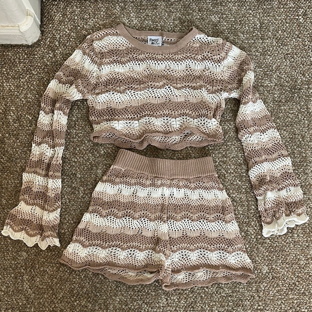Princess Polly Brown and Cream Knit Swim Coverup Matching Set
